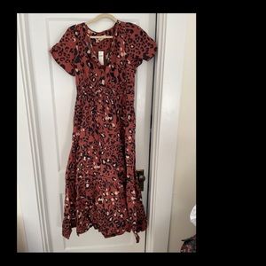 Anthropologie Maeve Brand Leopard Midi Dress Size L NEW WITH TAGS